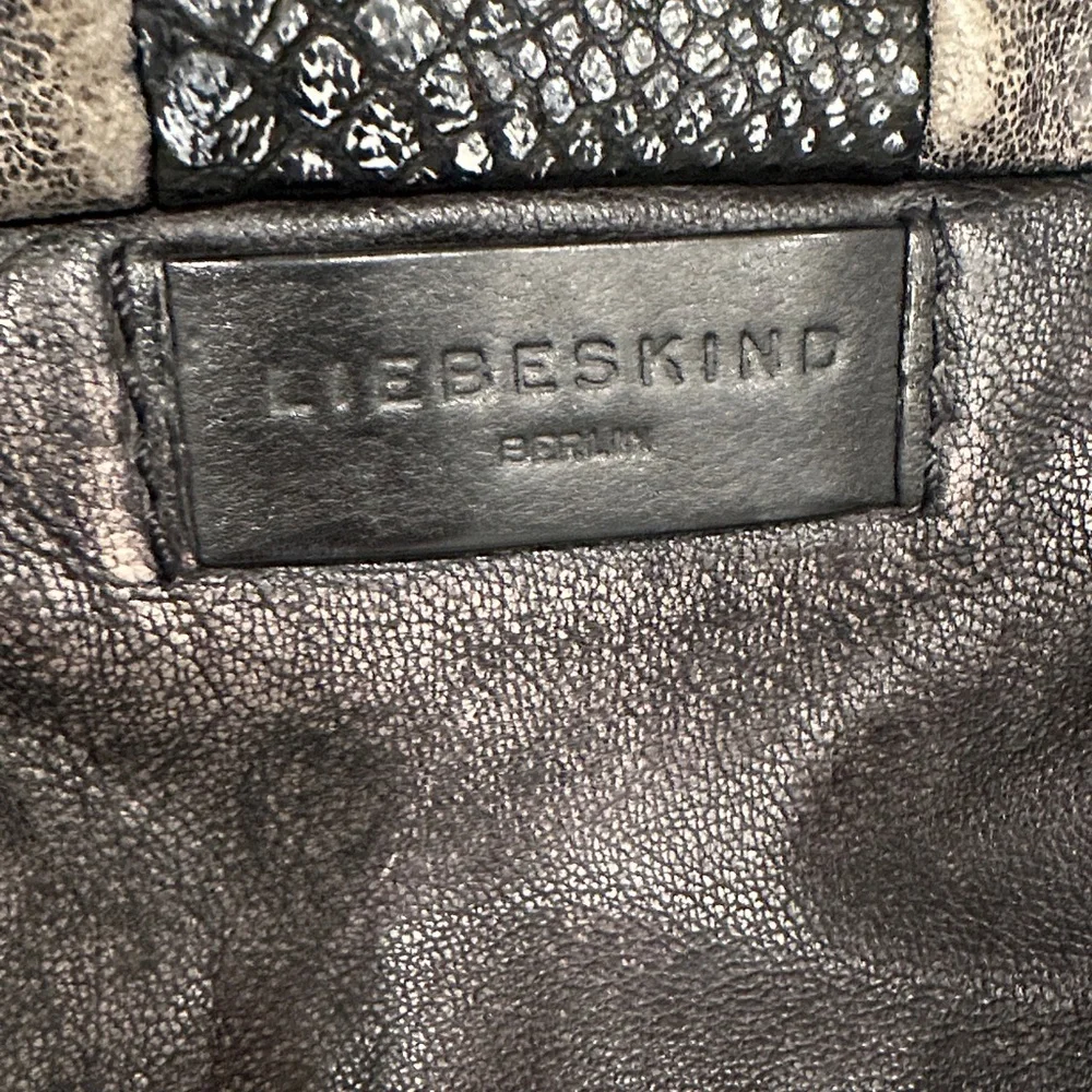 Liebeskind Irvine Hobo Bag Black Gray Leather Alligator Embossed Slouchy Luxe